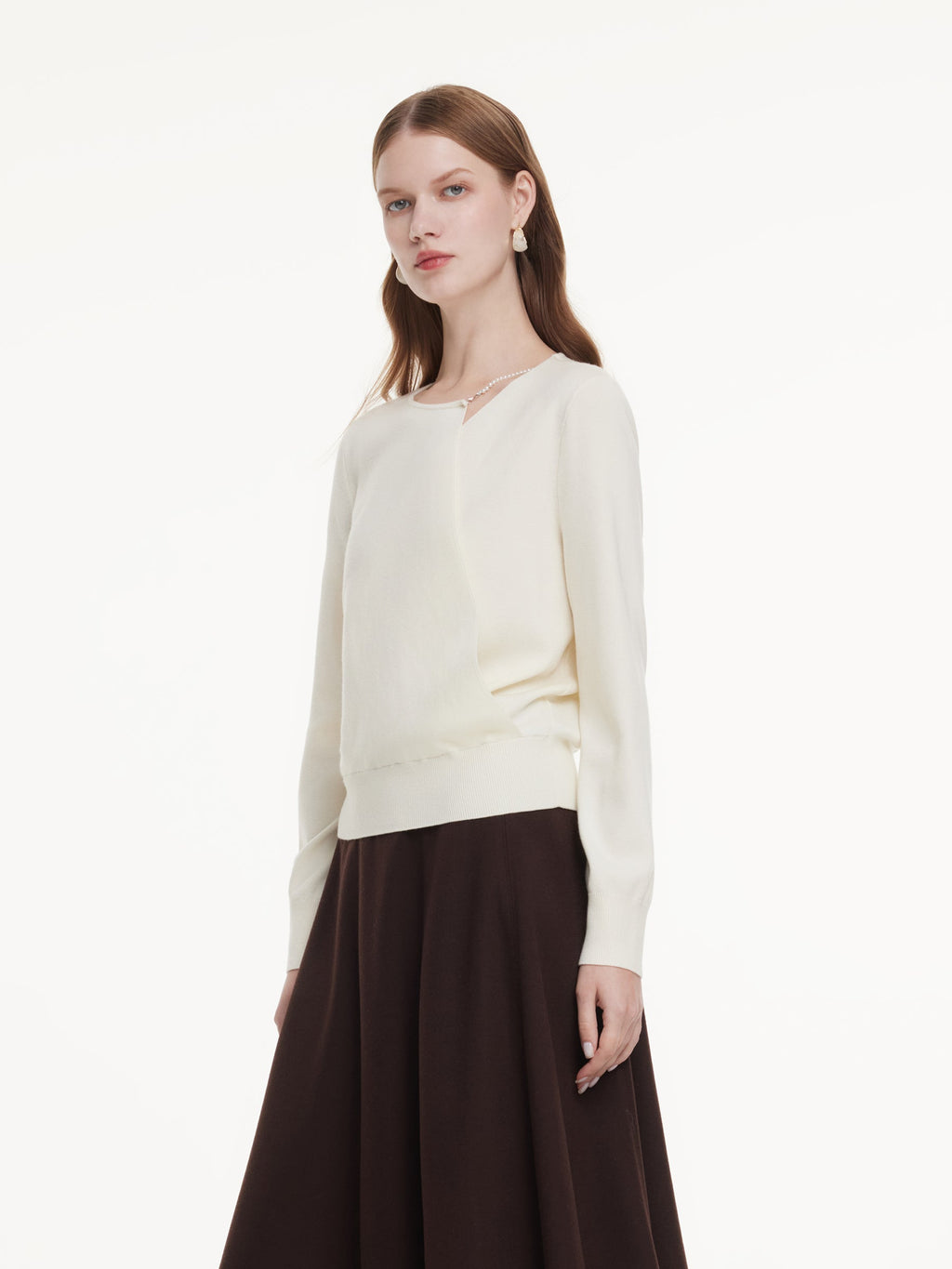 Lyocell Wool Blend Asymmetrical Neck Women Knit Top