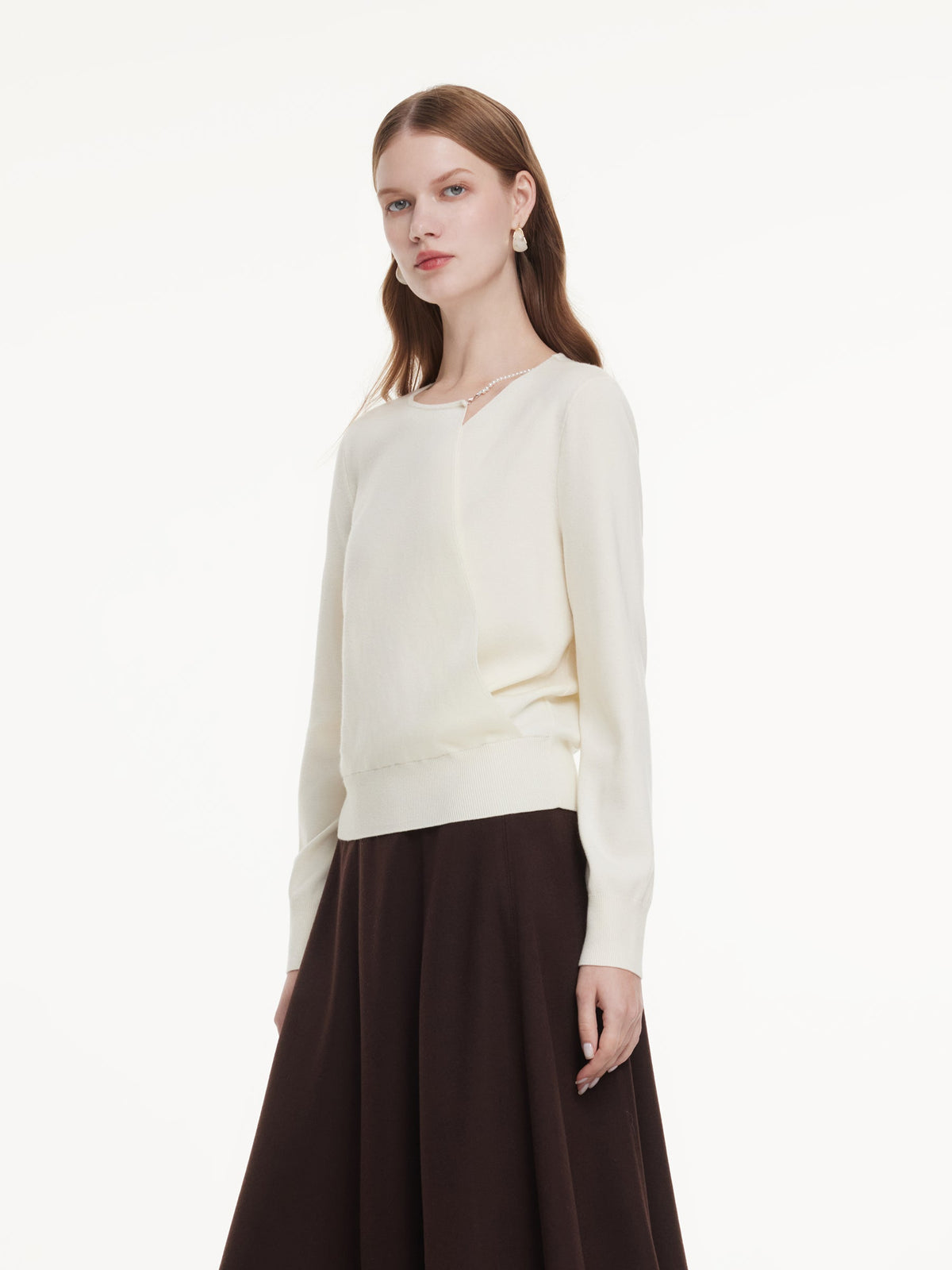Lyocell Wool Blend Asymmetrical Neck Women Knit Top