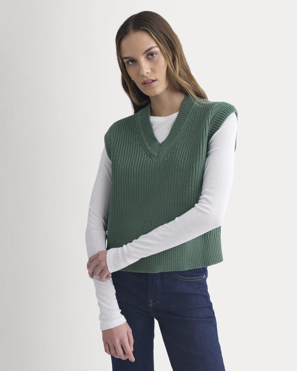 Ribbed V-Neck Vest in Everyday Cotton | Hunter Green