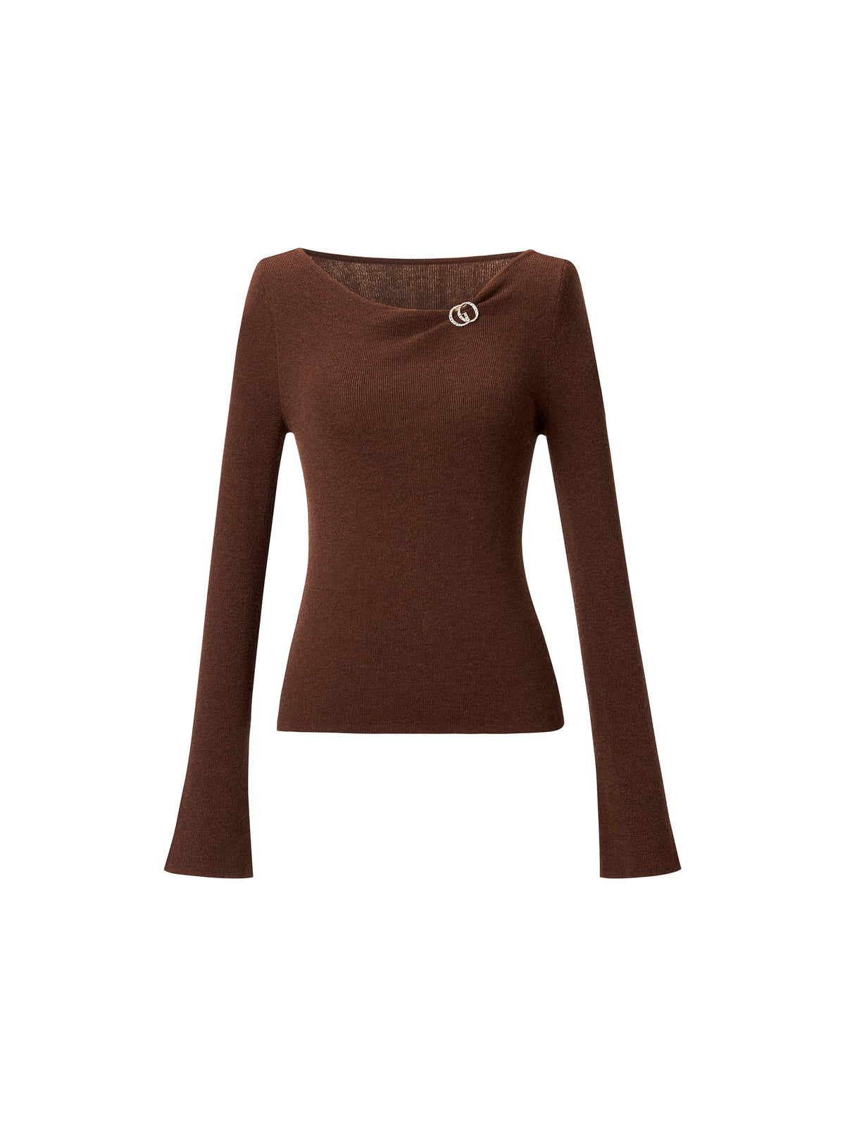 Wool Blend Boat Neck Women Knit Top With GO Letter Clip
