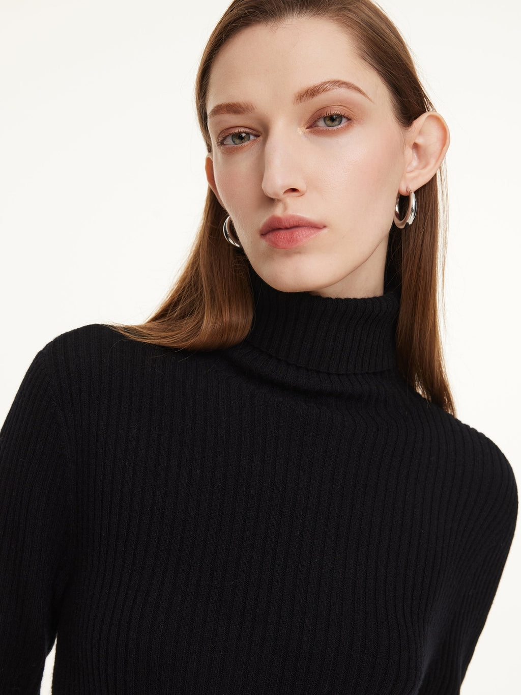 100% Wool Turtleneck Women Knit Top