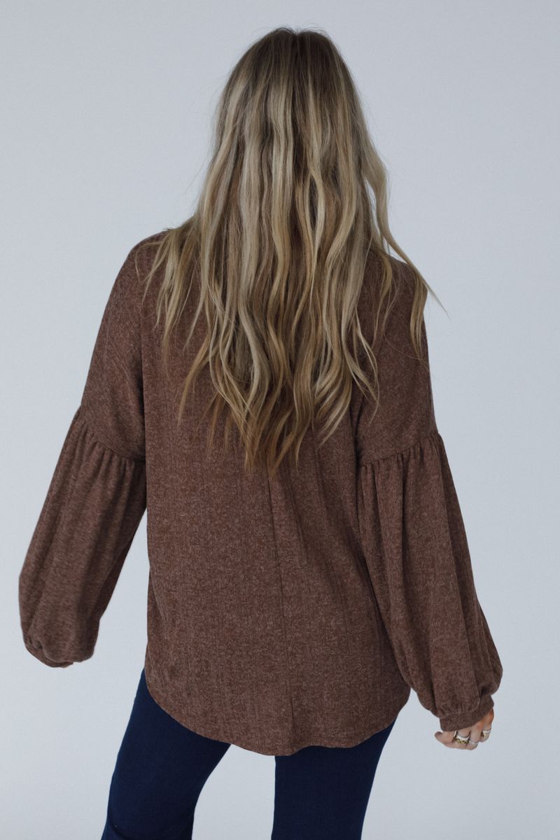 The Nest Sweet Heart Balloon Sleeve Knit Sweater - Mocha