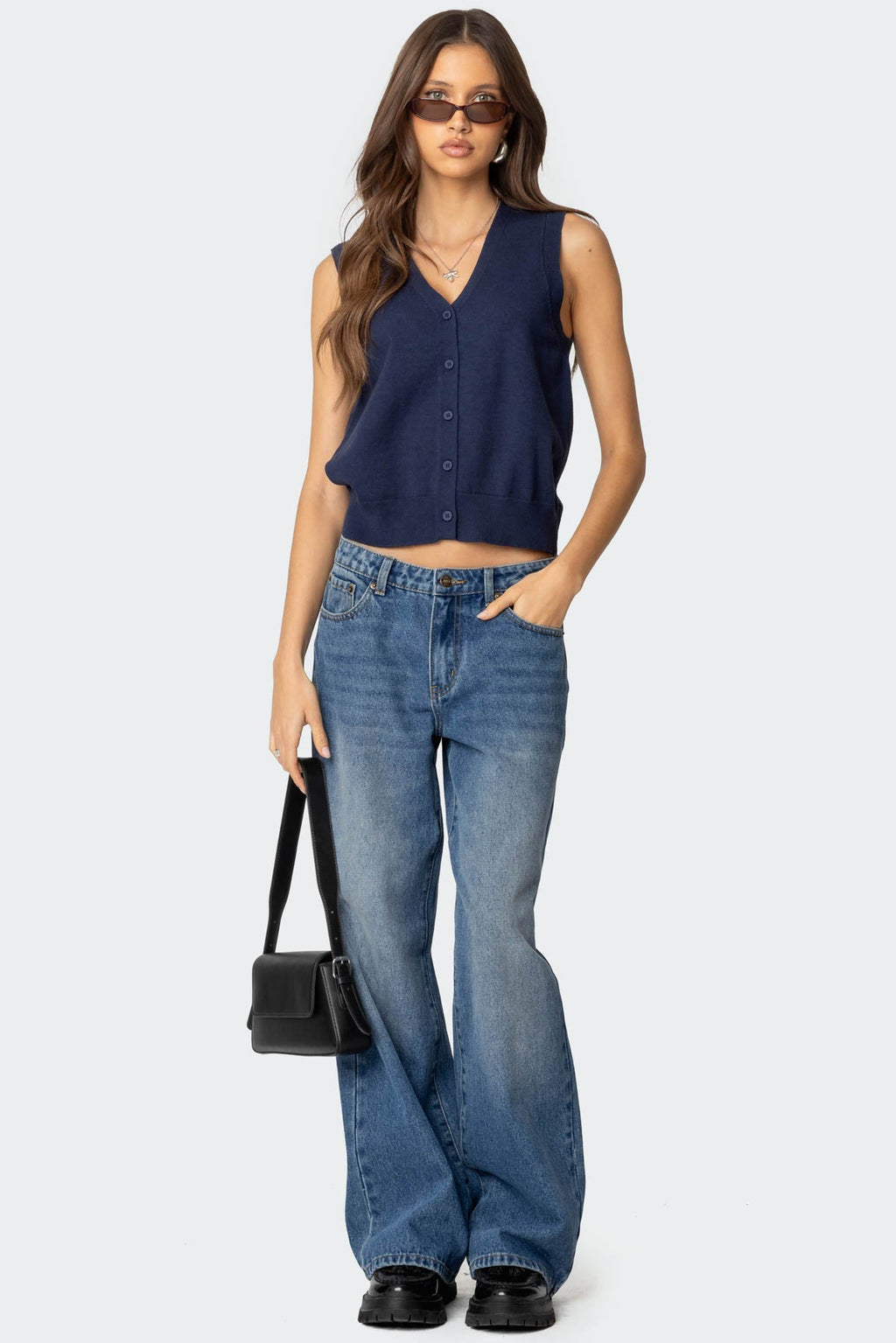 Cam Button Up Knit Vest Top