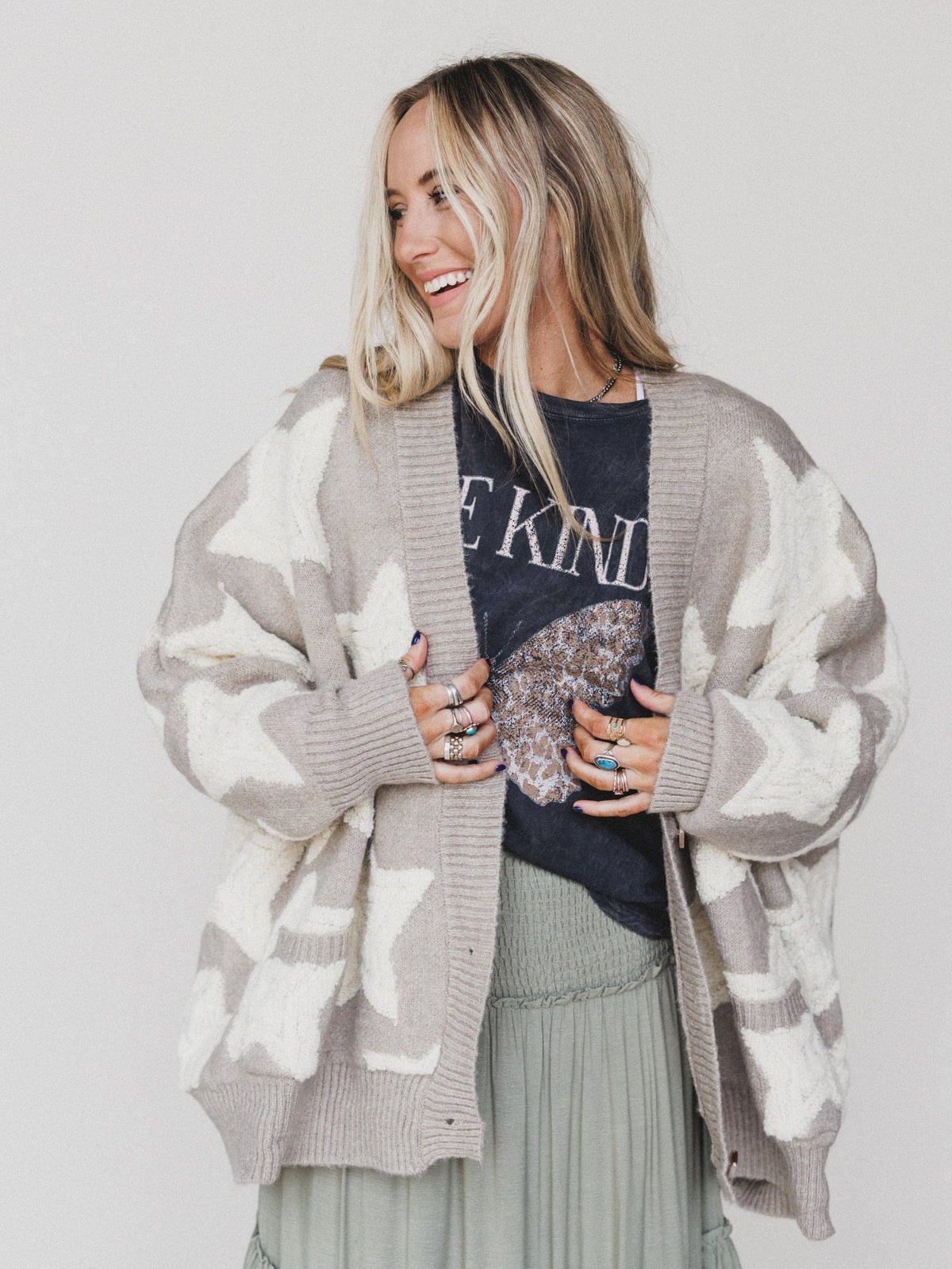 Wrapped In Stars Oversized Cardigan - Taupe - Pre Order