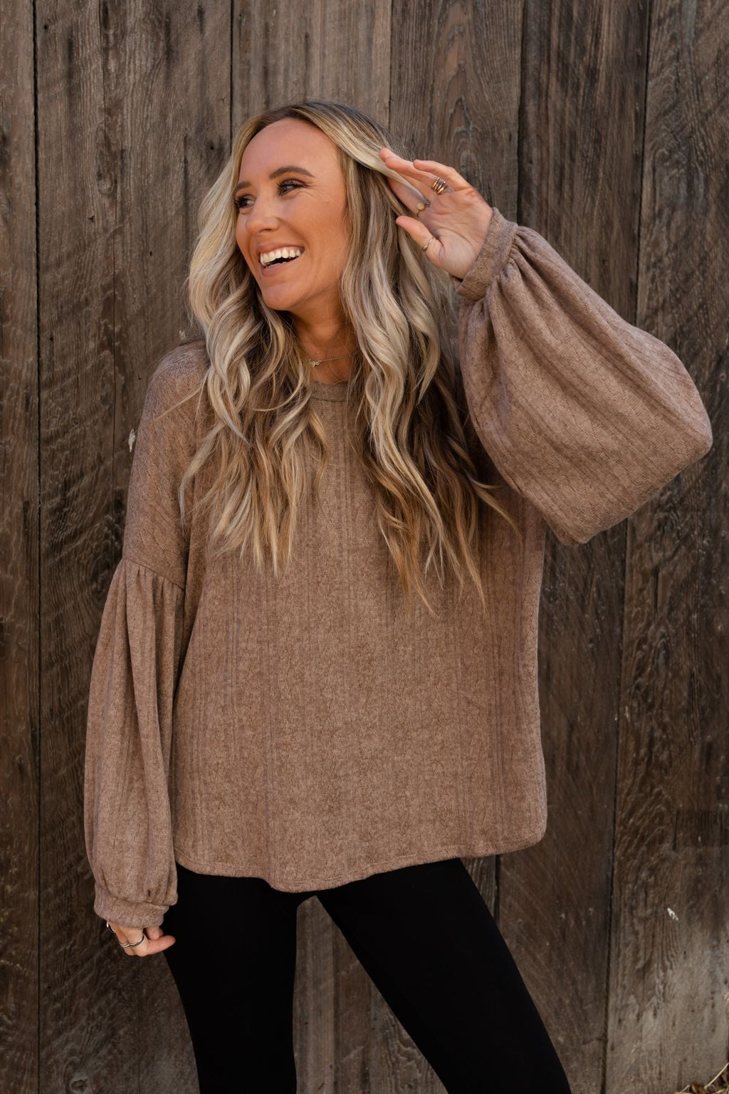 The Nest Sweet Heart Balloon Sleeve Knit Sweater - Mocha