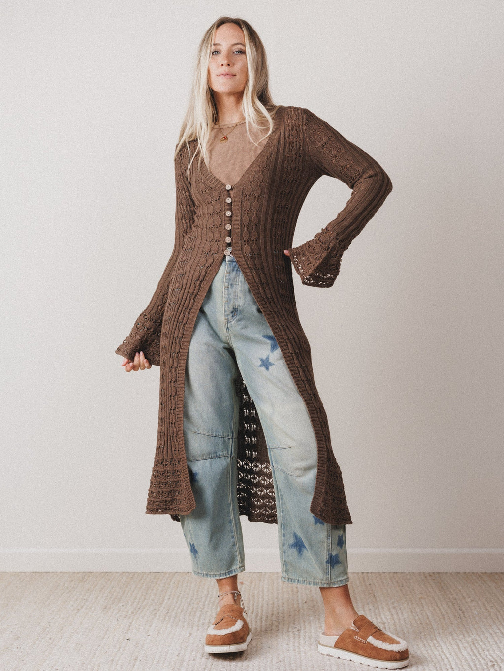 Windswept Long Knit Cardigan  - Mocha - Pre Order