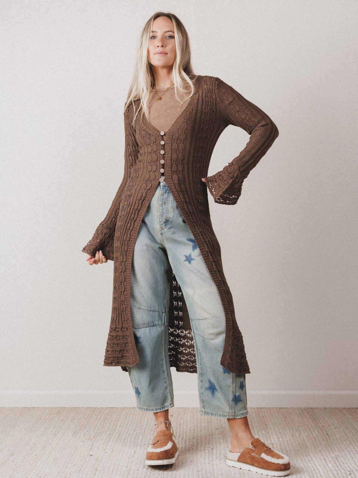 Windswept Long Knit Cardigan  - Mocha - Pre Order