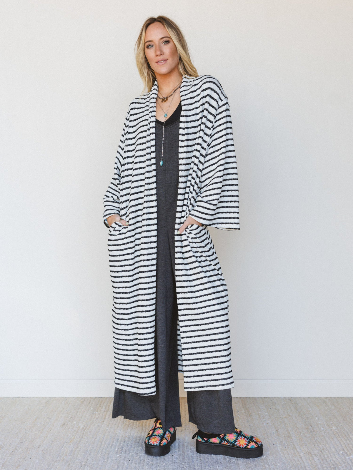 The Nest Venyx Striped Duster Cardigan - Cream Black - Pre Order