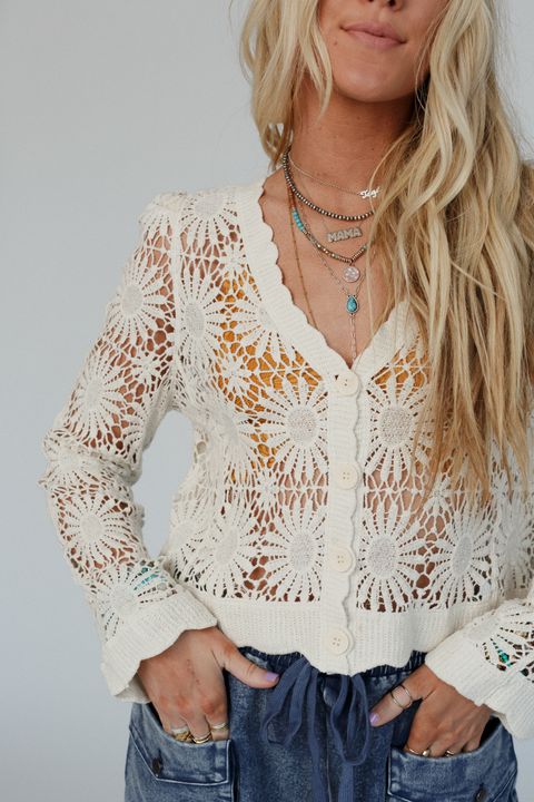Ipanema Flower Crochet Cardigan - Natural - Pre Order
