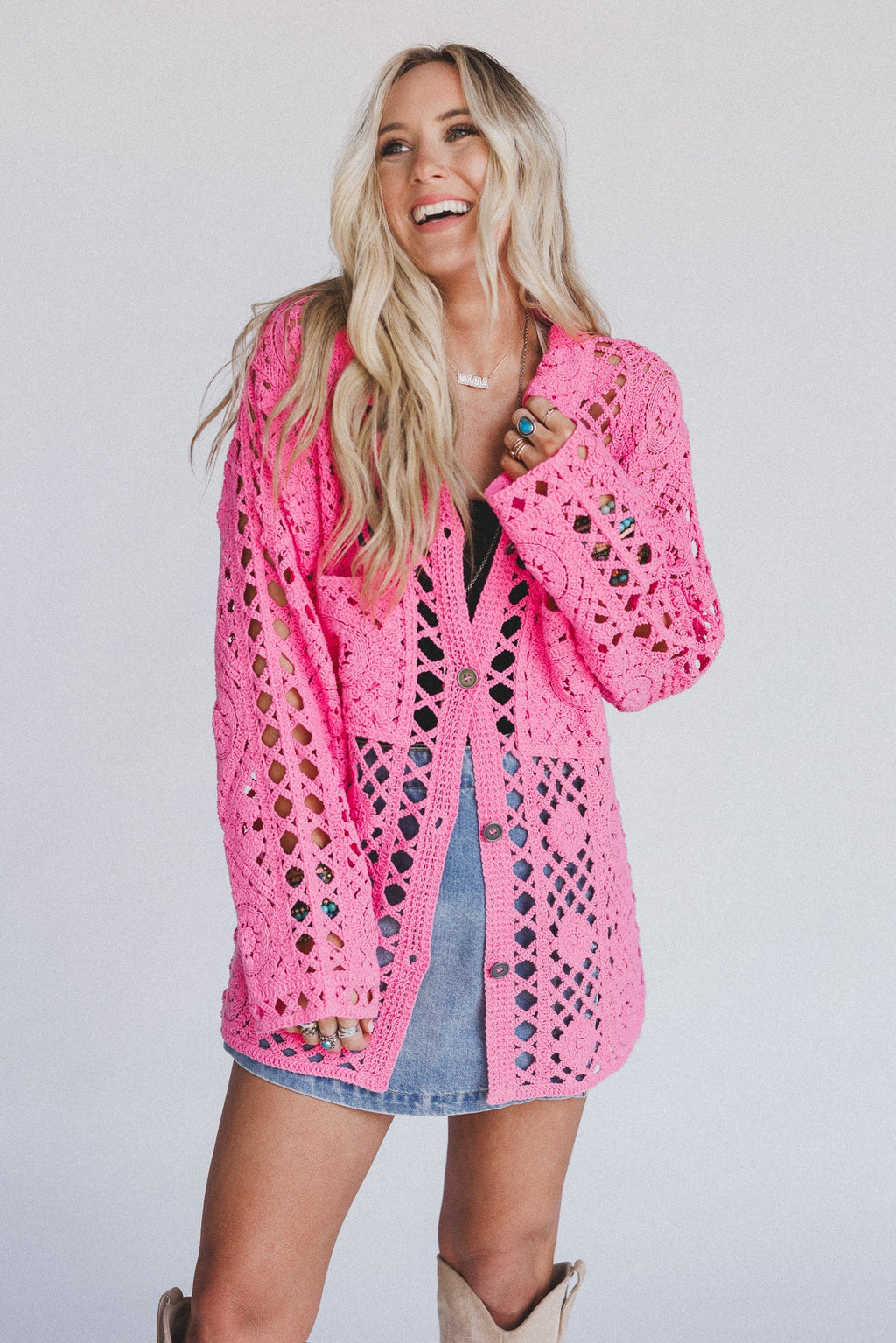 Marisela Crochet Button Down Top - Pink - Pre Order