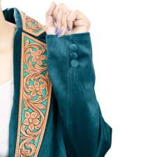 American Darling Women's Blazer w/Leather Lapels - Tan w/Turquoise Inlay