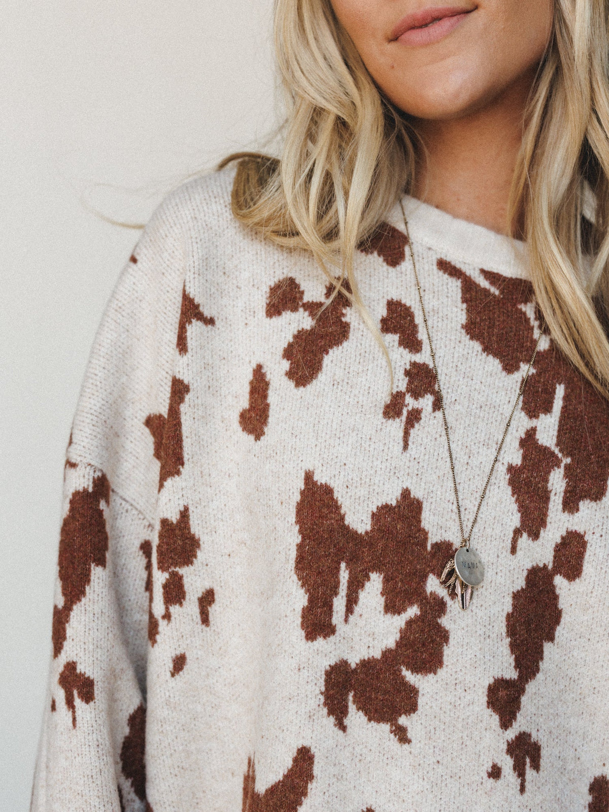 Cow Printed Sweater - Camel