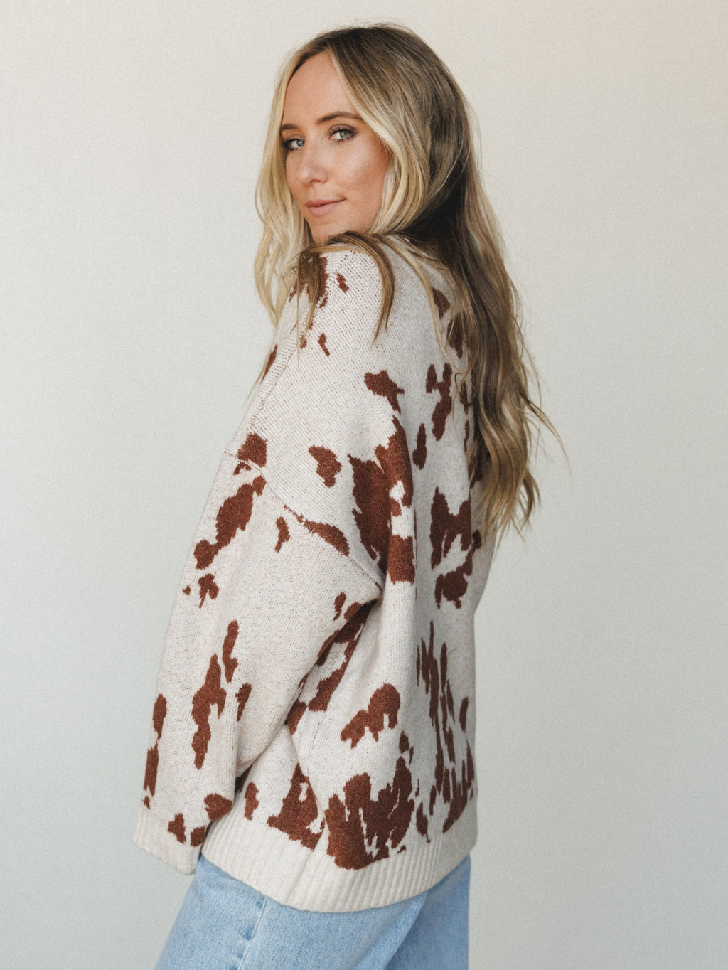Cow Printed Sweater - Camel