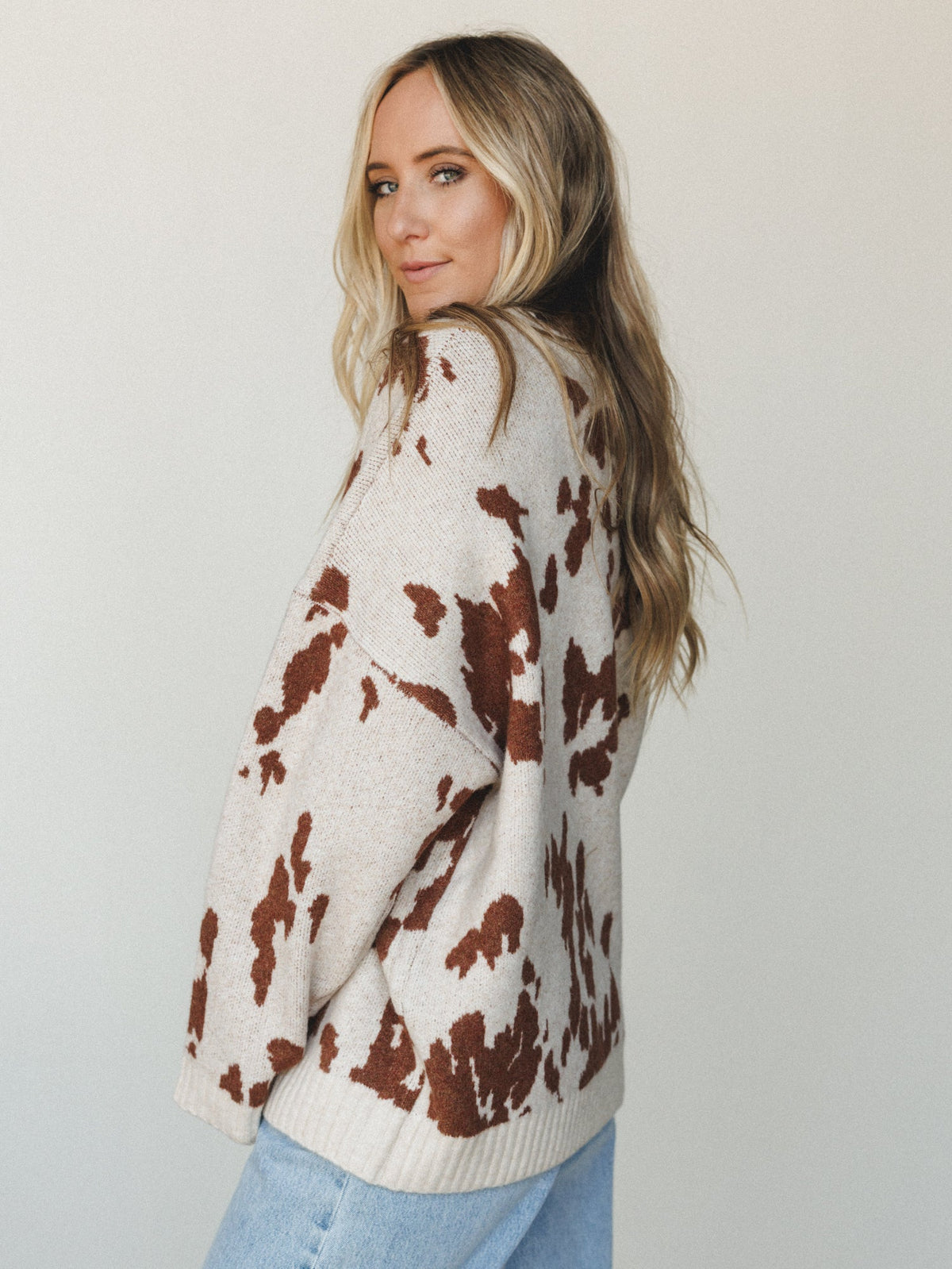 Cow Printed Sweater - Camel