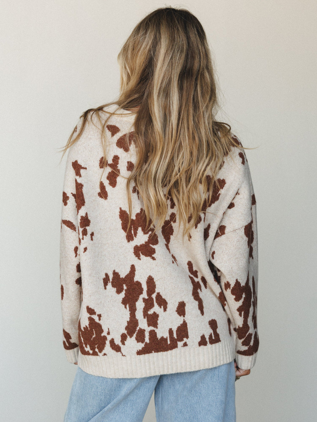 Cow Printed Sweater - Camel