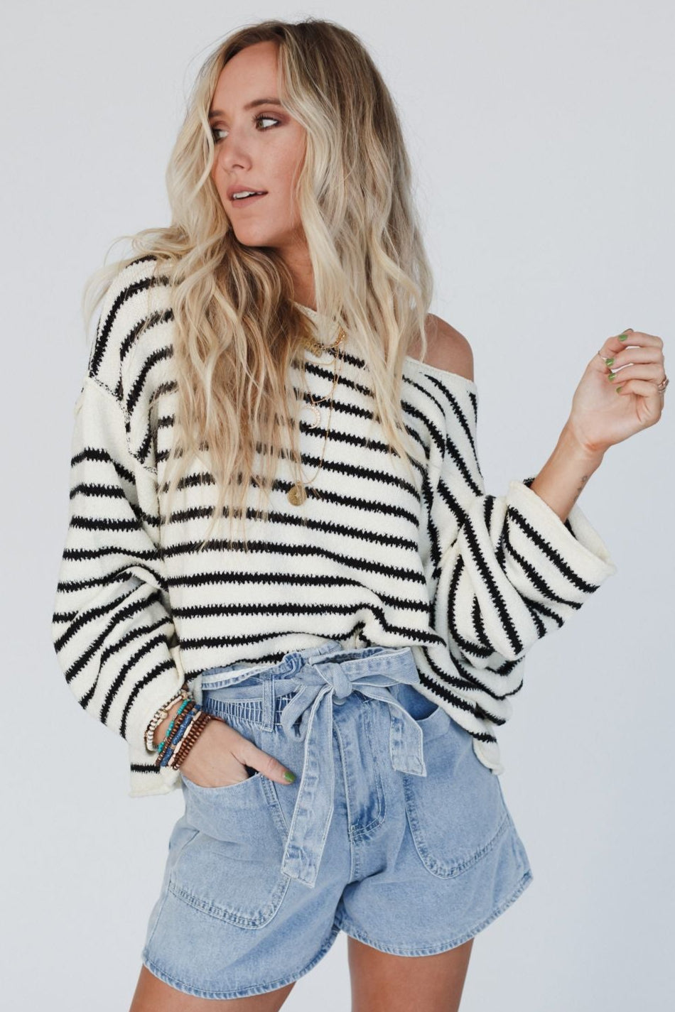 All My Stripes Oversized Sweater - Cream Black - Pre Order