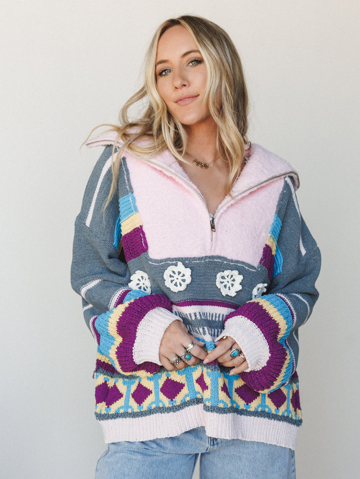 Opal Patterned Pullover - Grey Multi