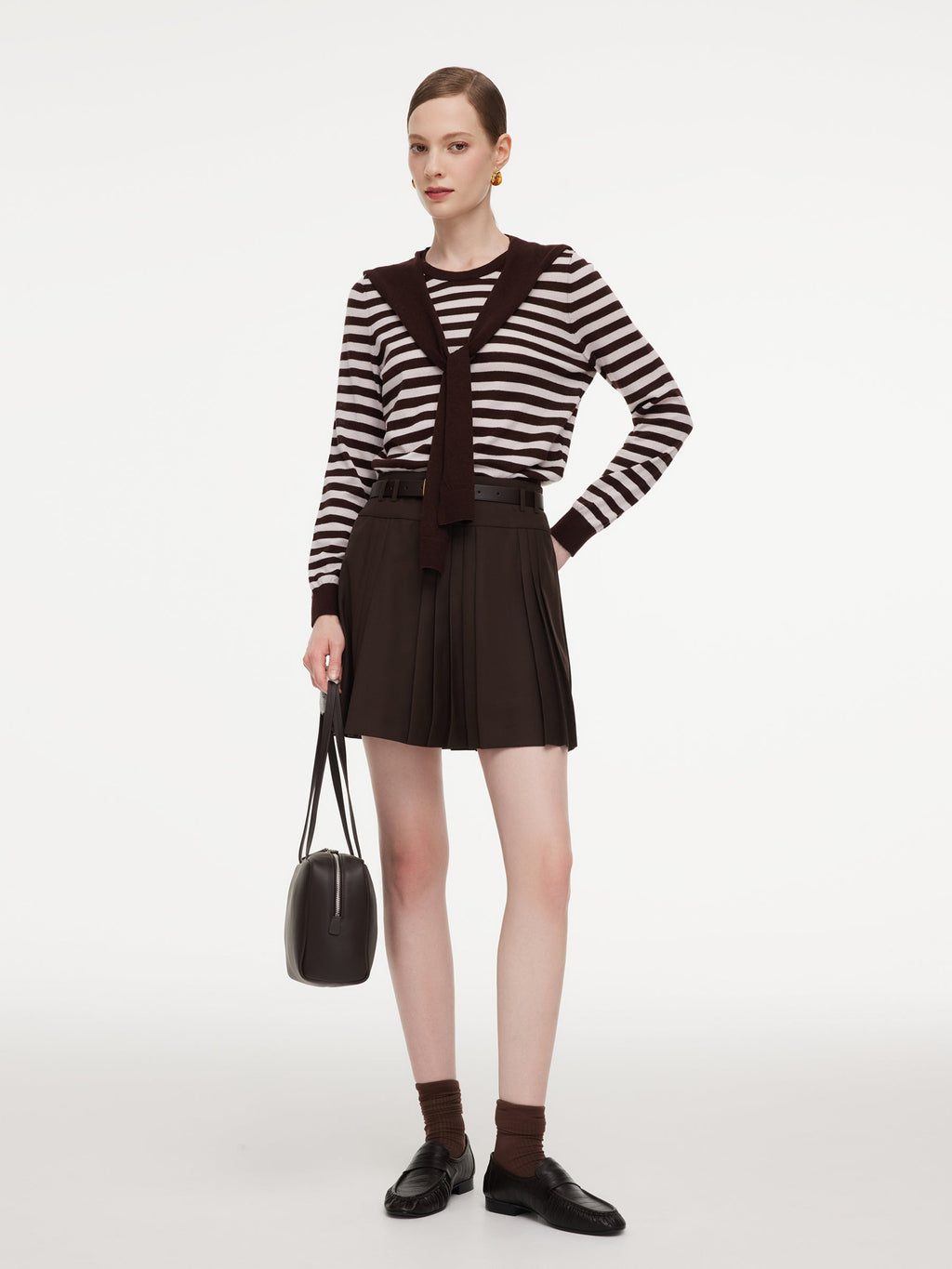 Wool Blend Stripe Women Knit Top With Detachable Sailor Collar