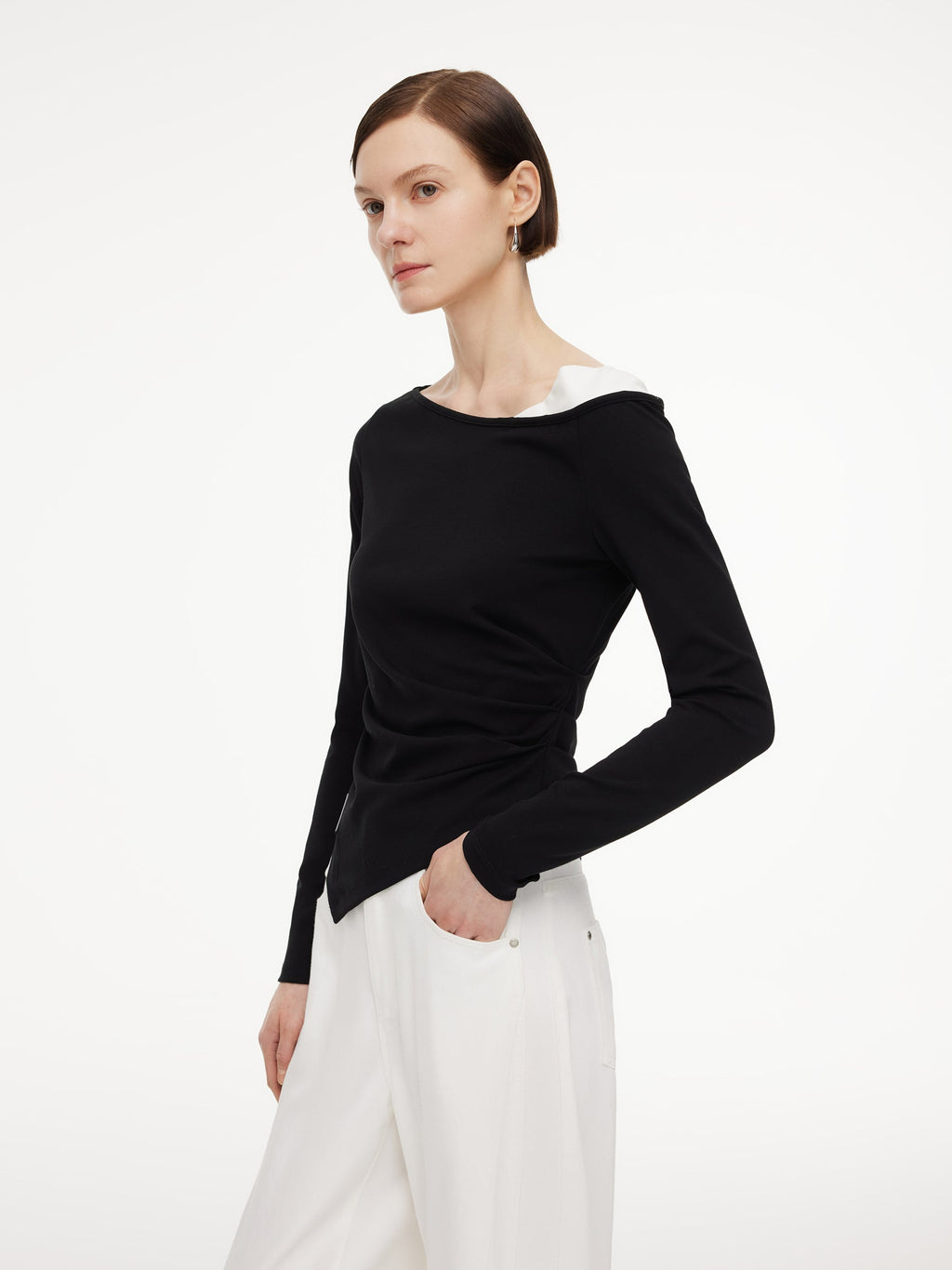 Boat Neck Asymmetrical Hem Women Color Block Knit Top