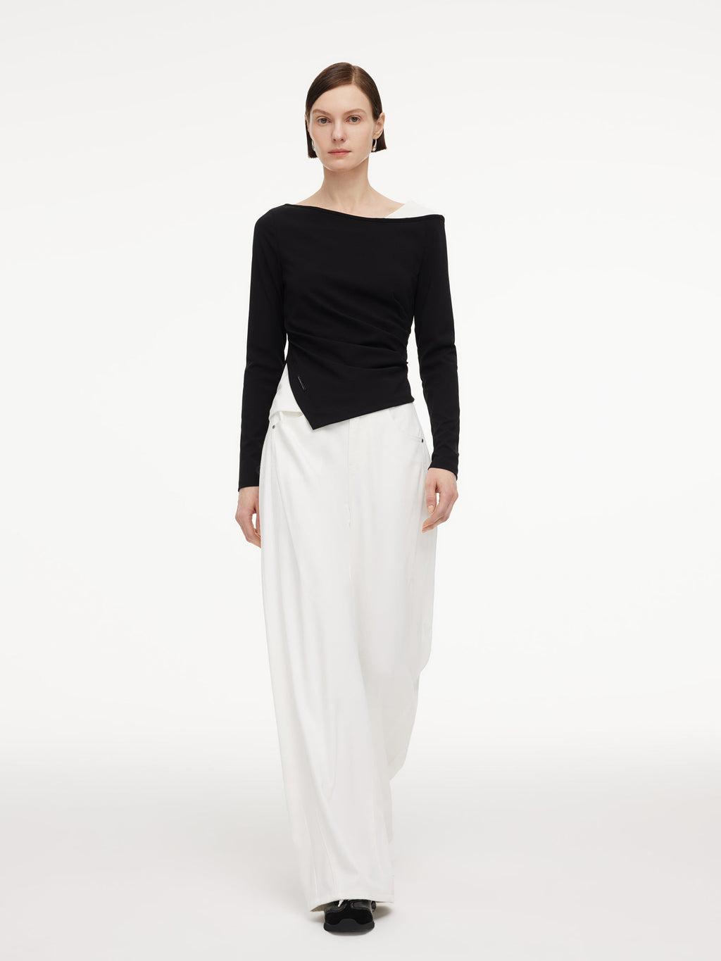 Boat Neck Asymmetrical Hem Women Color Block Knit Top