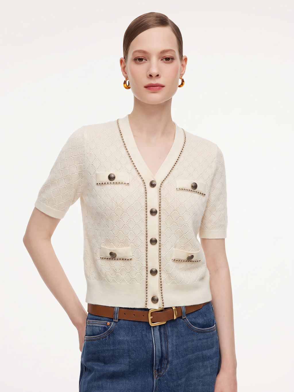 Tencel Blend V-Neck Women Cardigan