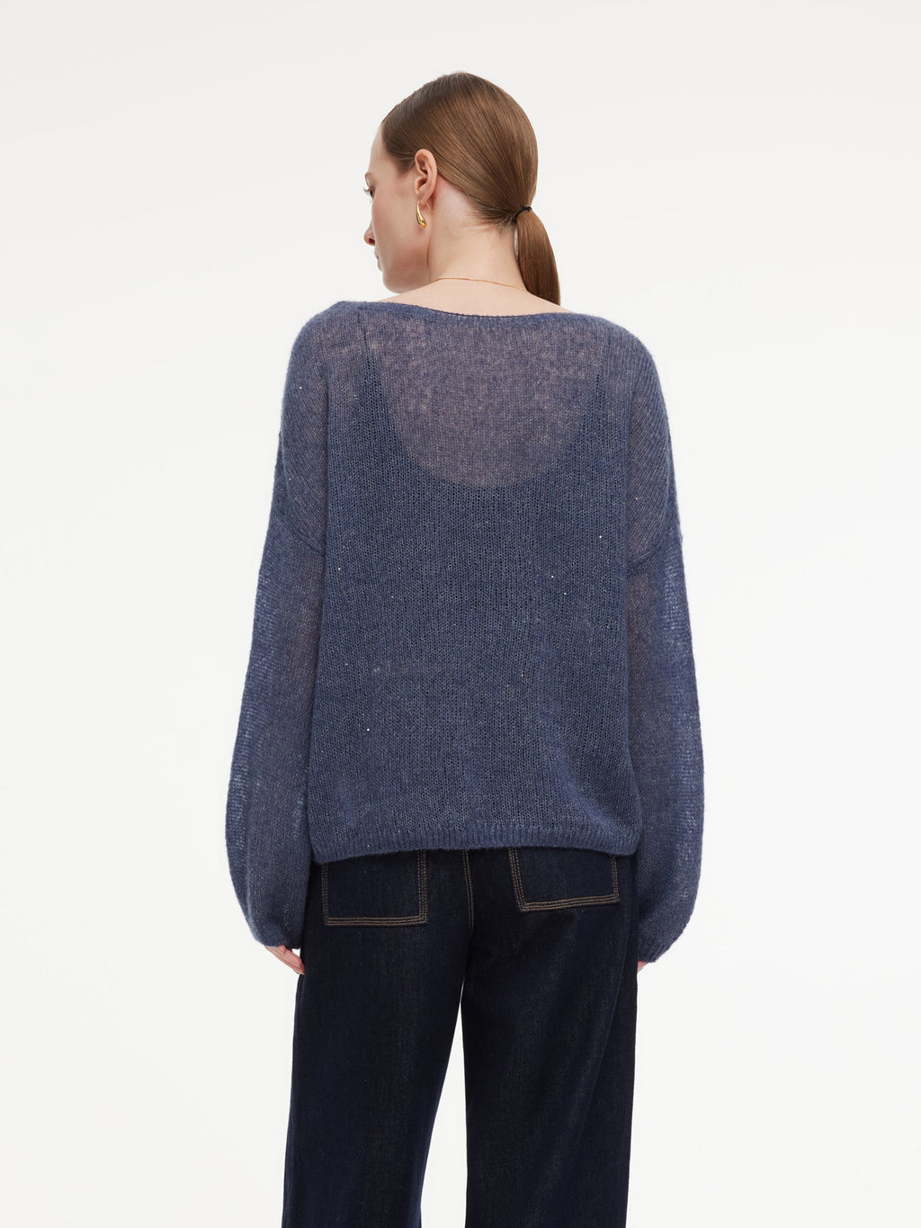 Cashmere Mulberry Silk Blend Boat Neck Women Knit Top
