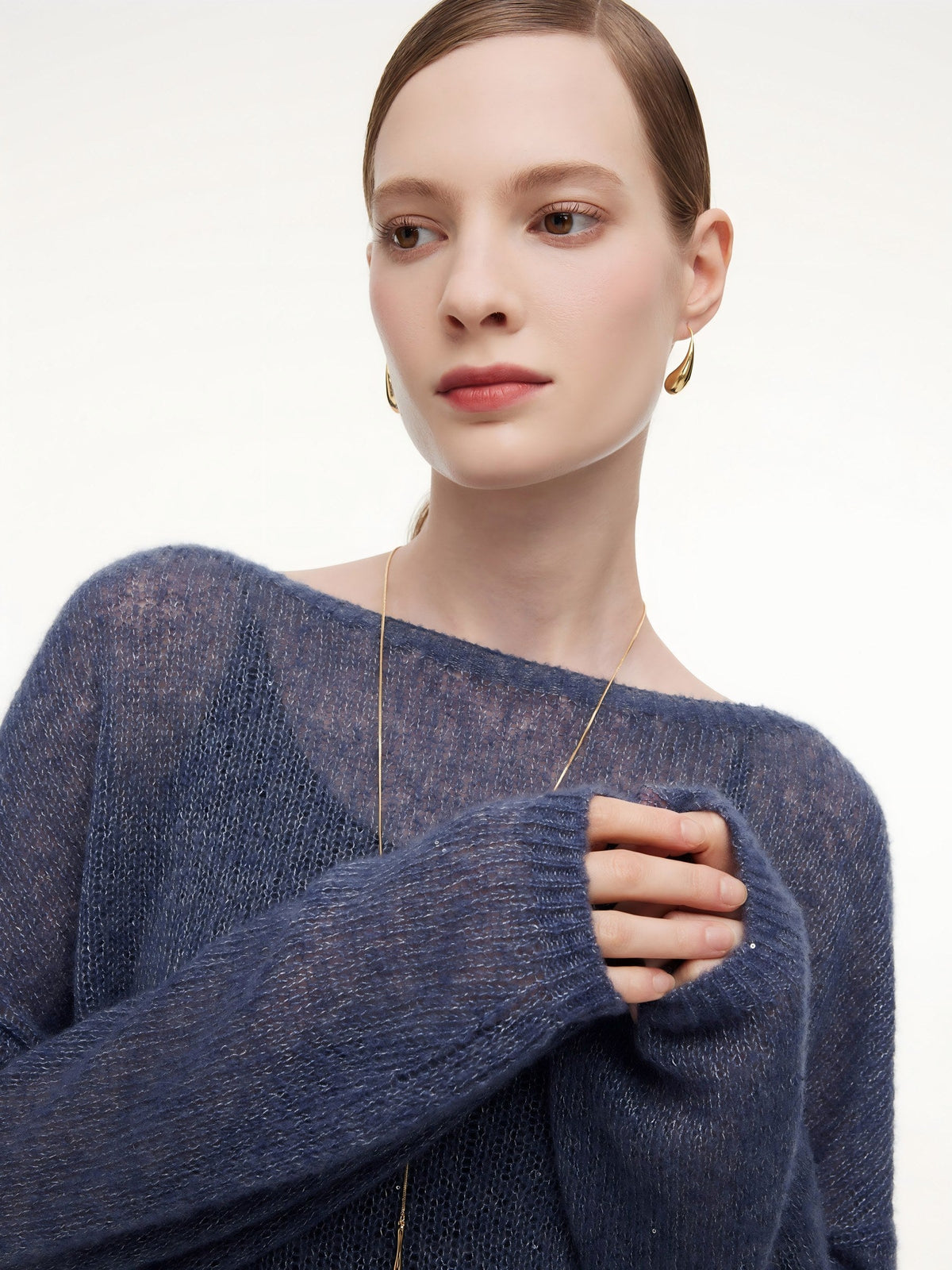 Cashmere Mulberry Silk Blend Boat Neck Women Knit Top