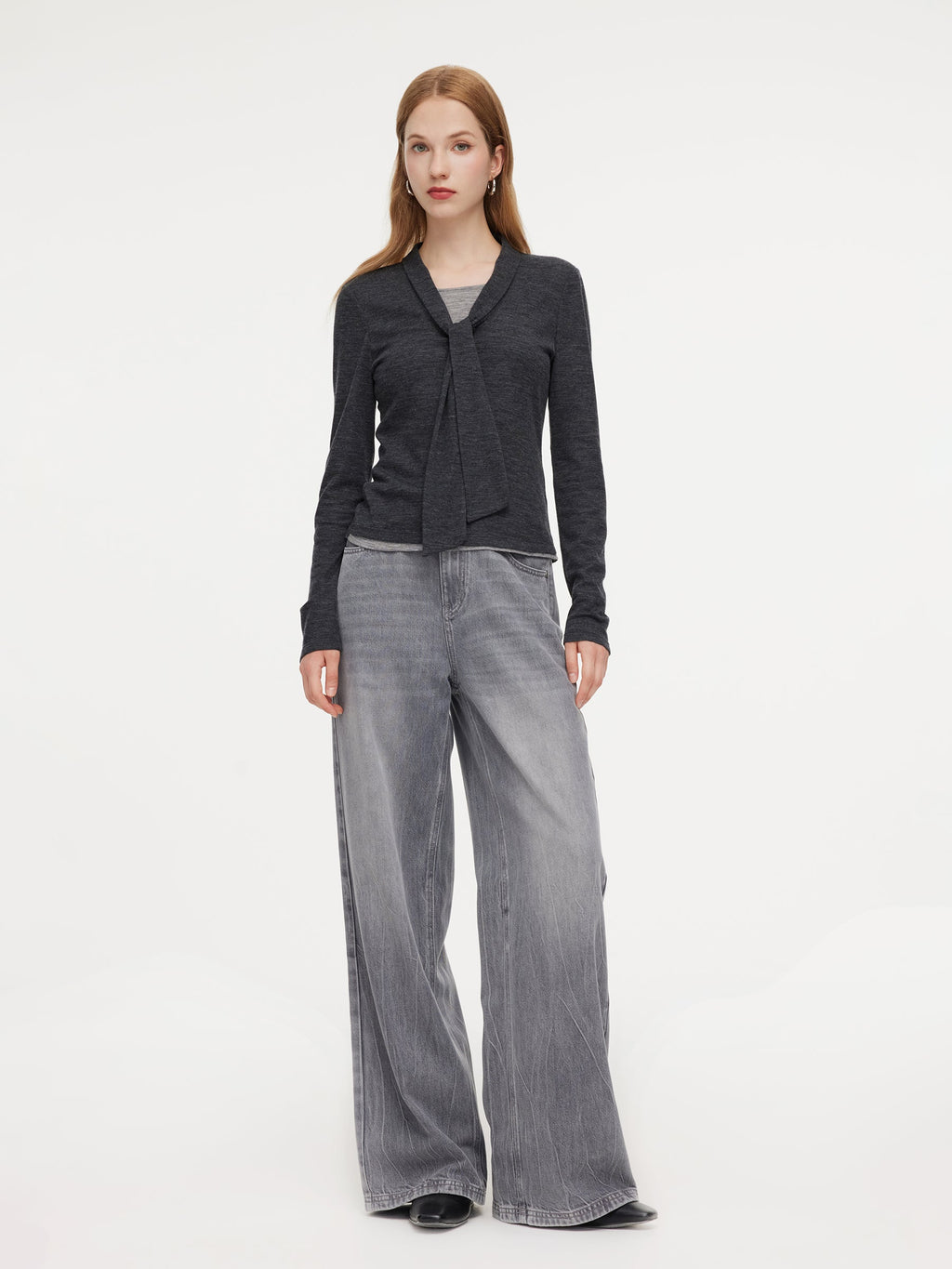 Wool Blend Mock-Layered Women Knit Top