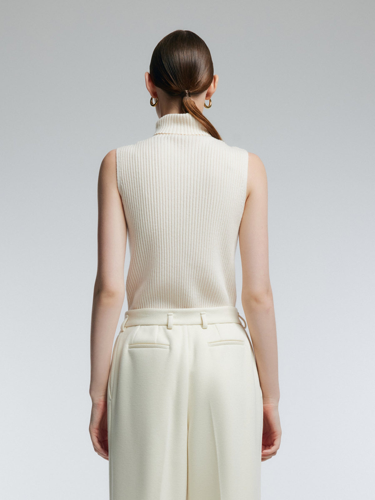 100% Wool Ribbed Women Turtleneck Tank Top