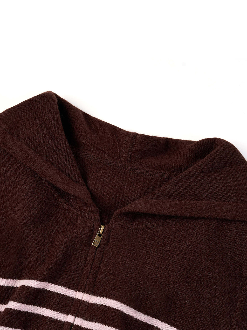 100% Wool Brown Stripe Women Hooded Zip-Up Cardigan