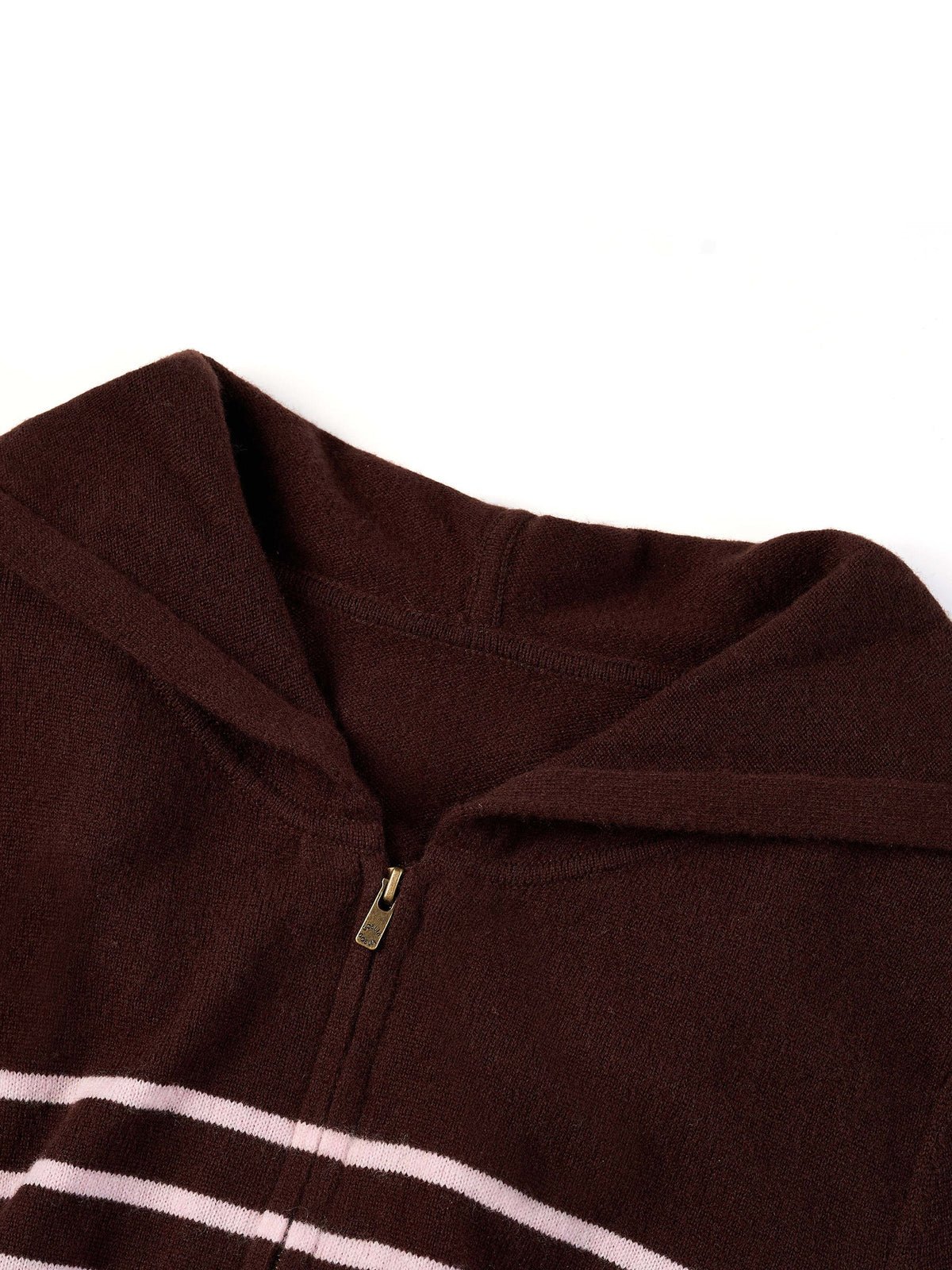 100% Wool Brown Stripe Women Hooded Zip-Up Cardigan