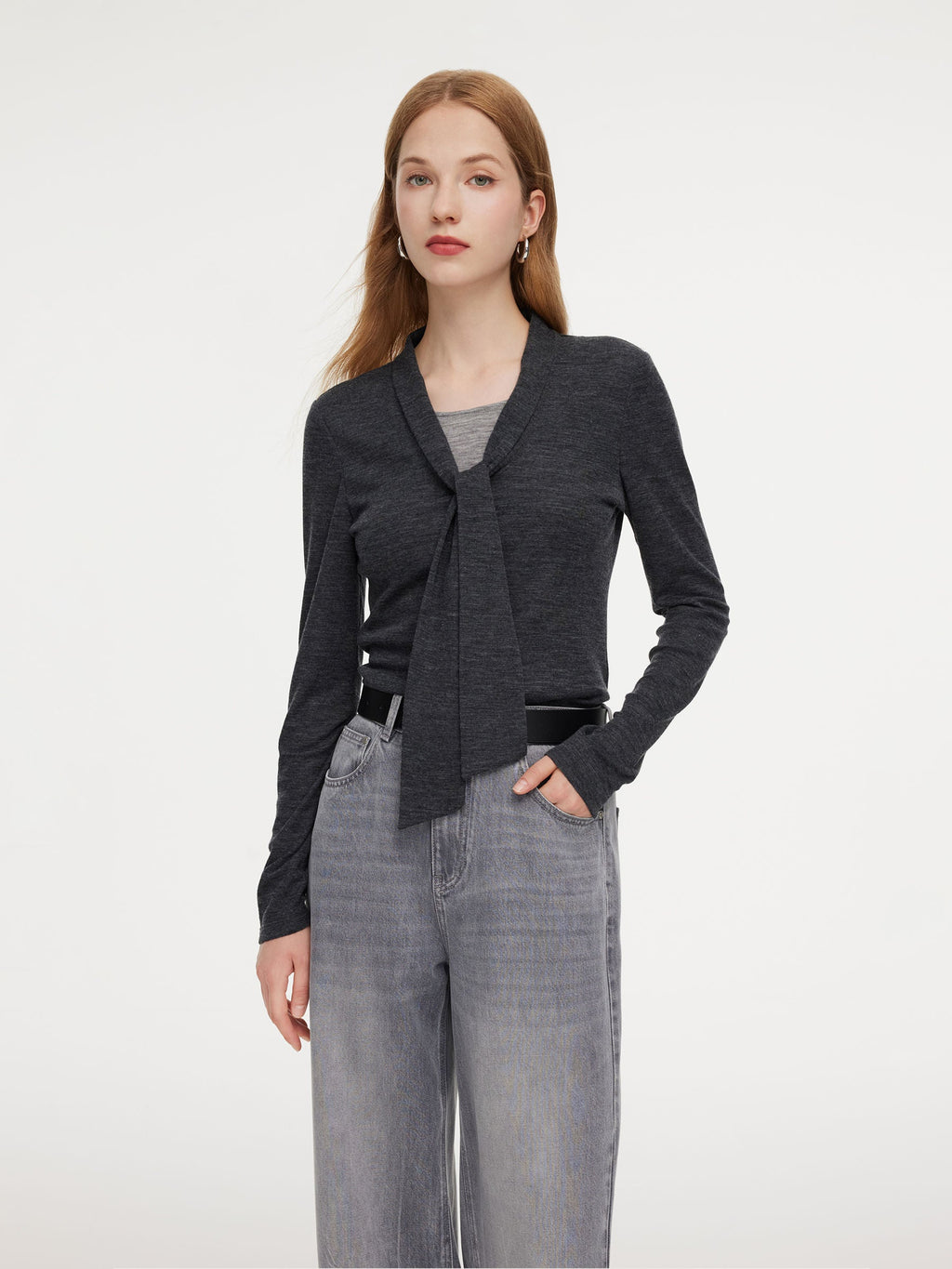 Wool Blend Mock-Layered Women Knit Top