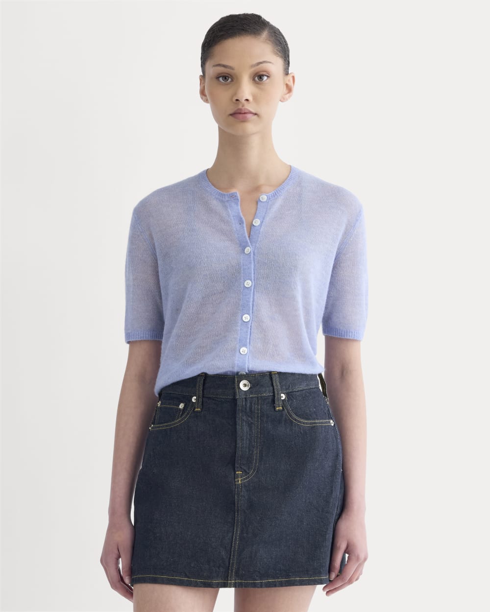 The Air Alpaca? Short-Sleeve Cardigan | Soft Blue
