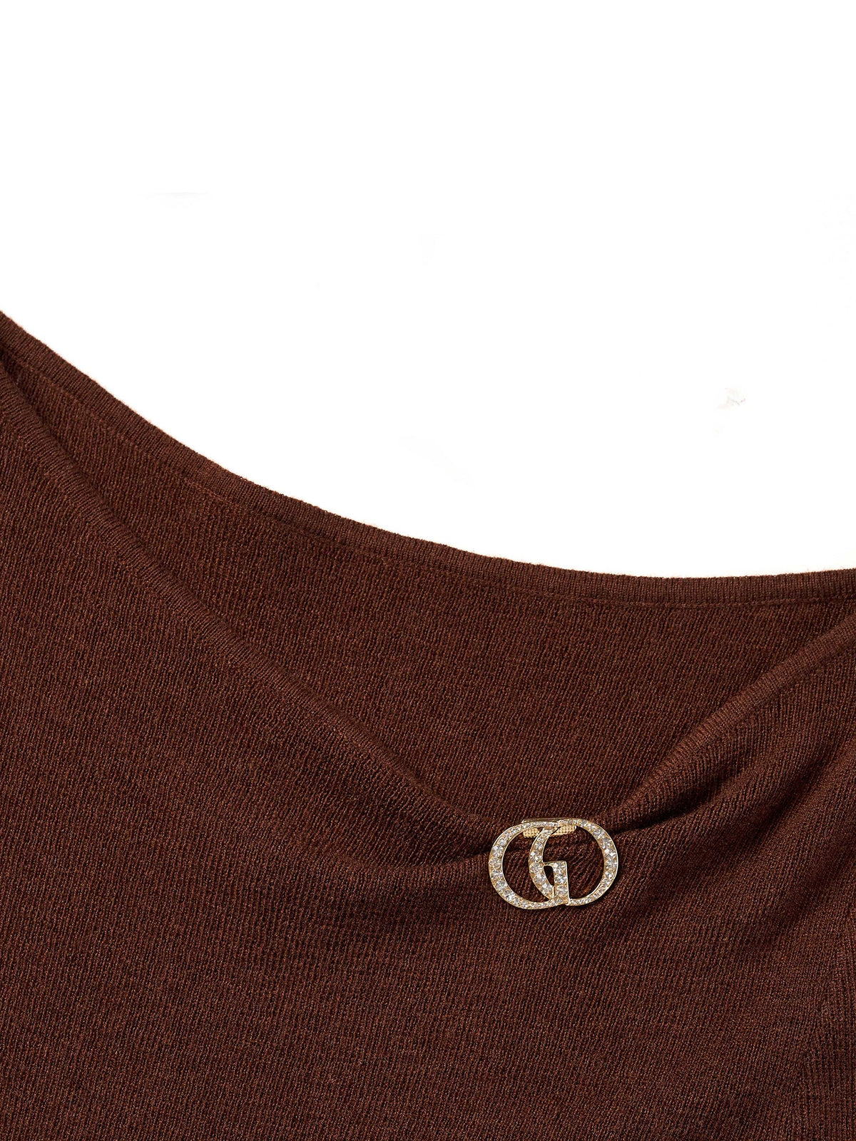 Wool Blend Boat Neck Women Knit Top With GO Letter Clip