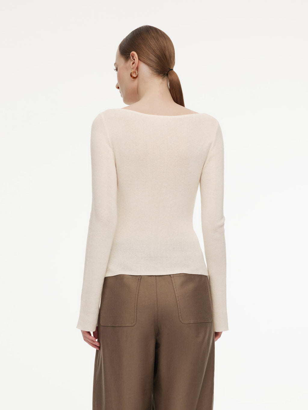 Wool Blend Boat Neck Women Knit Top With GO Letter Clip
