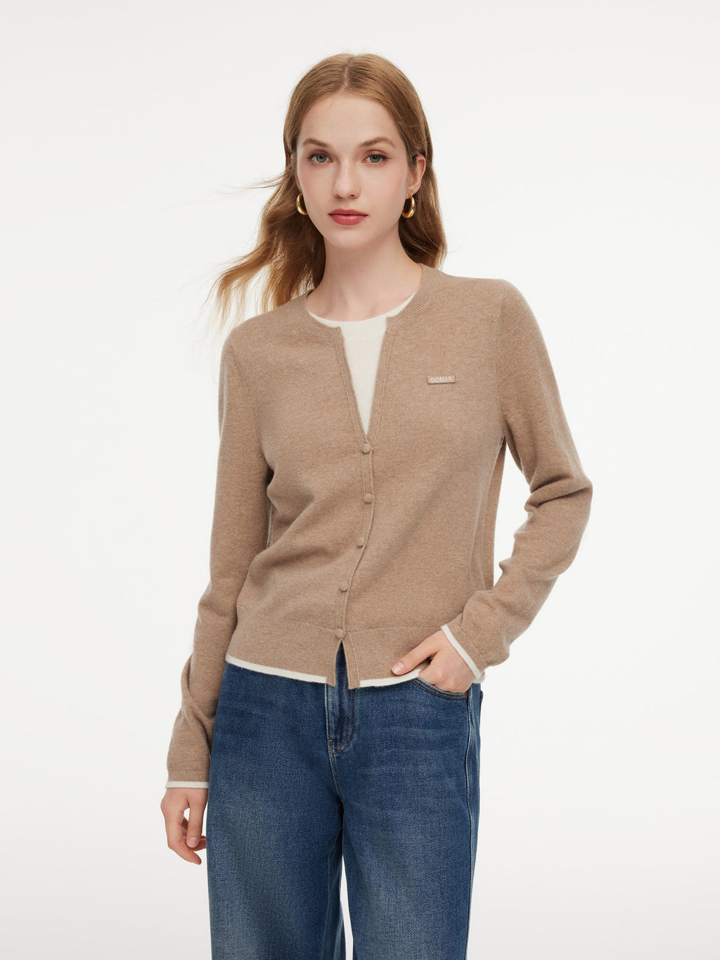 100% Wool Color Block Women Mock Layered Knit Top