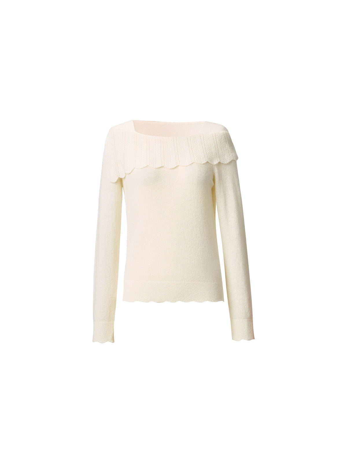 Wool Blend Rhinestone Scalloped Boat Neck Women Knit Top