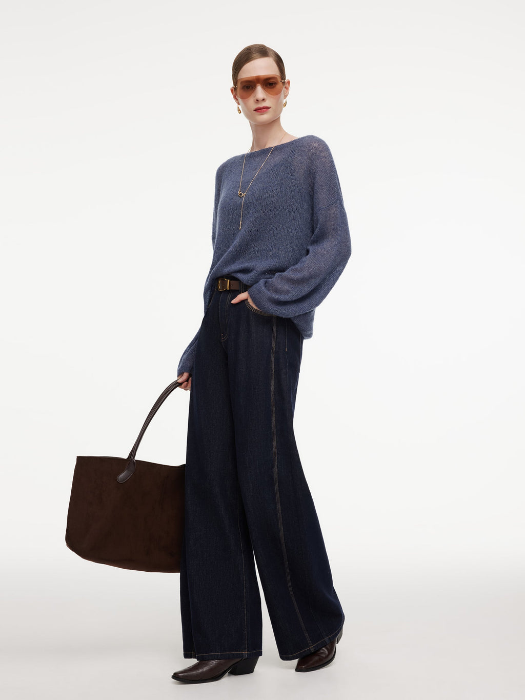 Cashmere Mulberry Silk Blend Boat Neck Women Knit Top