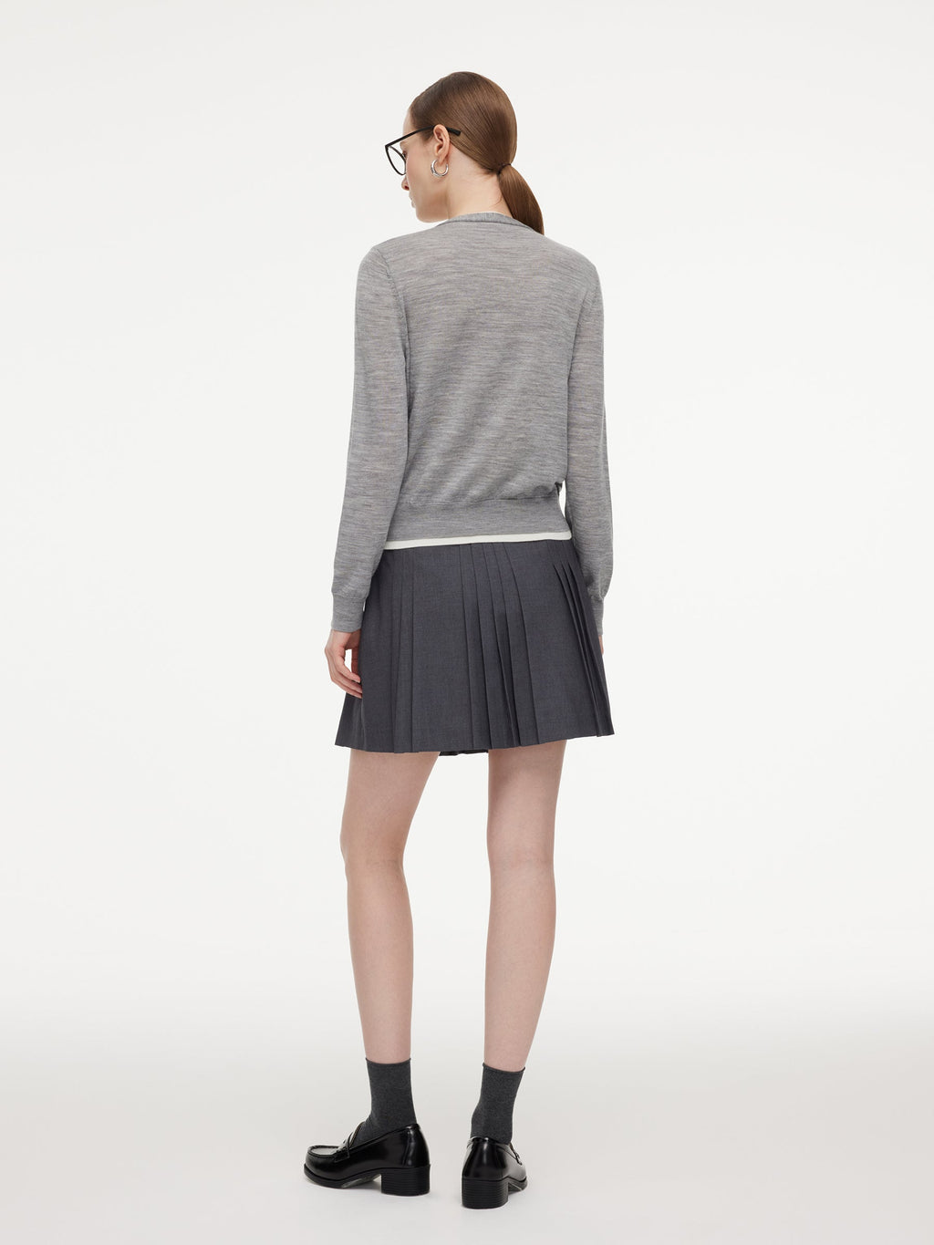 100% Wool V-Neck Women Mock-Layered Cardigan