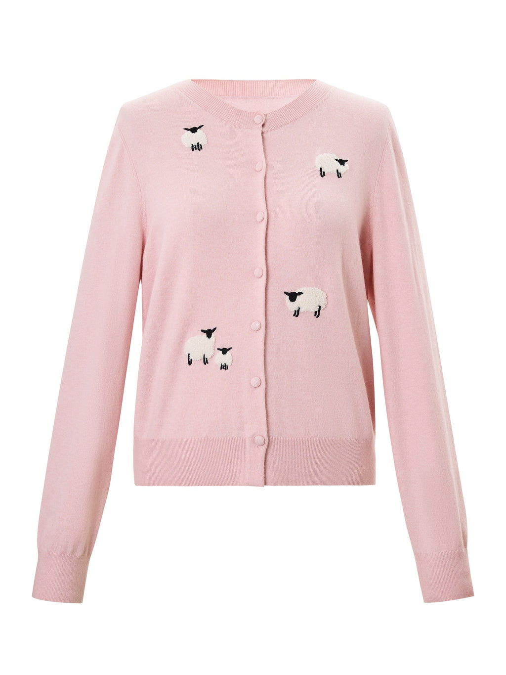 Textured Sheep Embroidered Women Cardigan