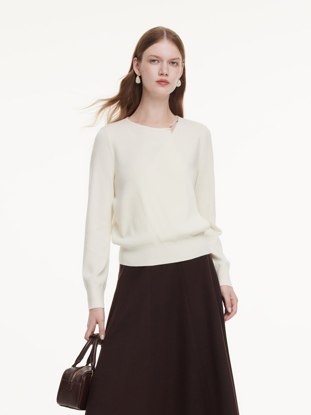 Lyocell Wool Blend Asymmetrical Neck Women Knit Top