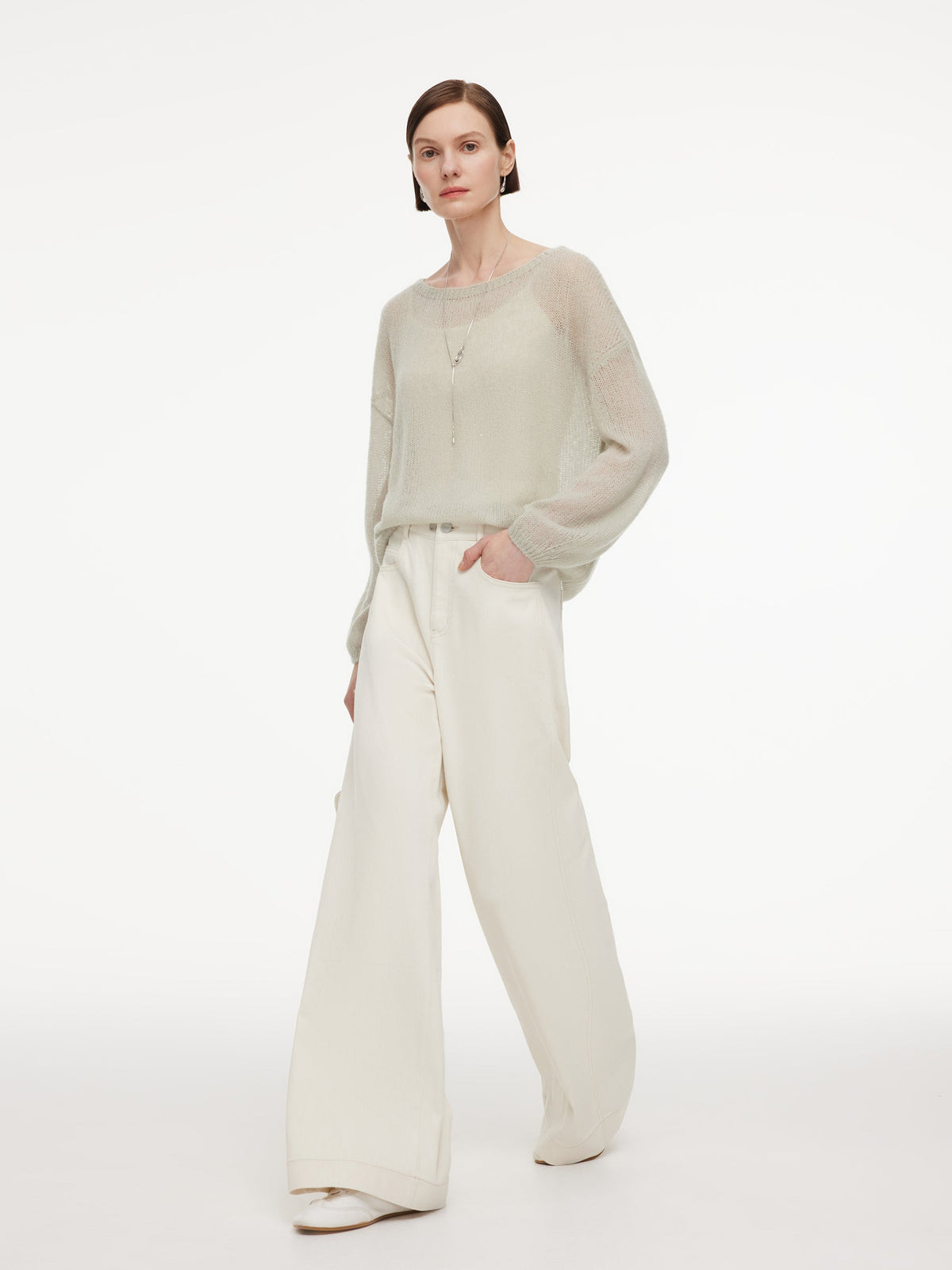 Cashmere Mulberry Silk Blend Boat Neck Women Knit Top