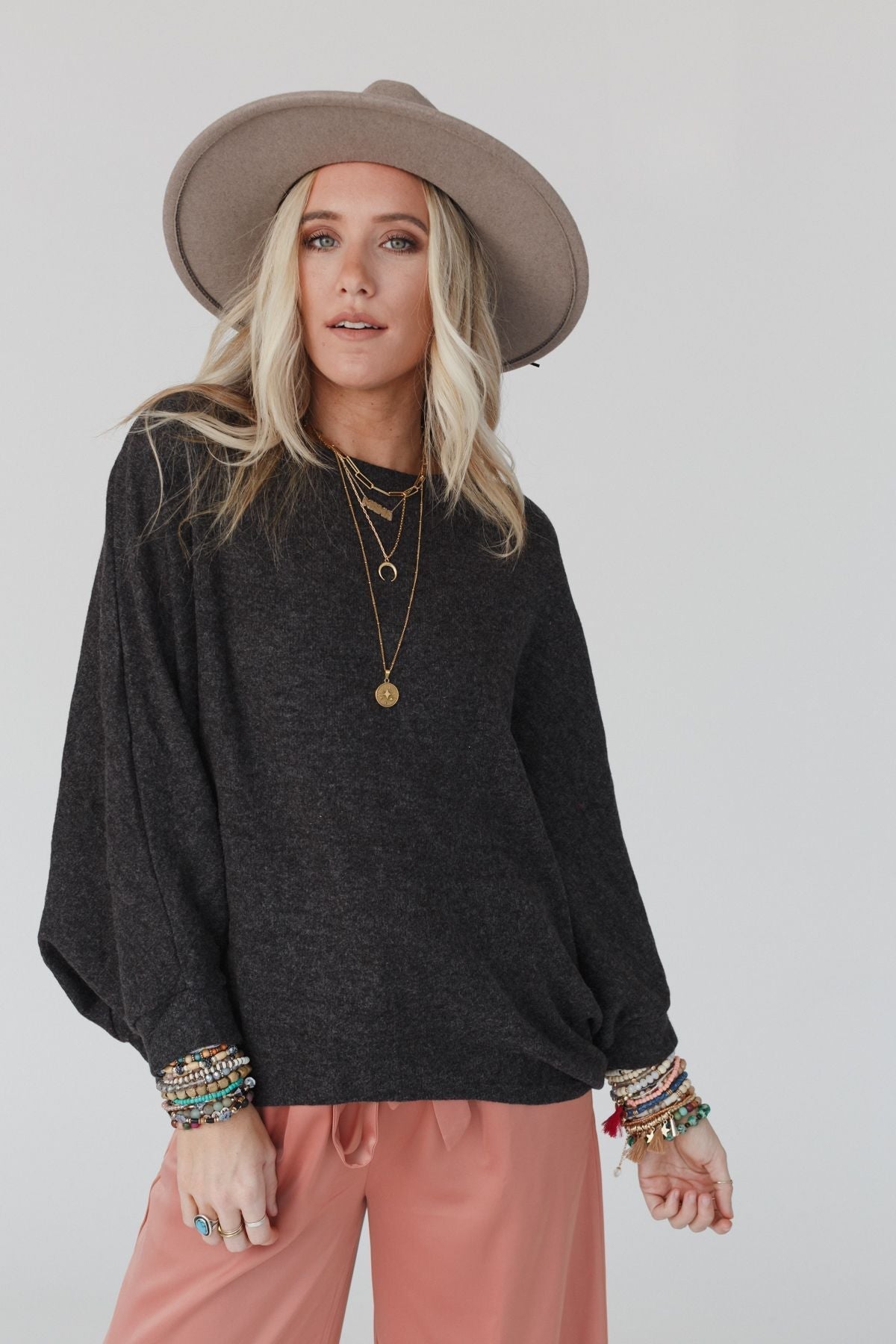 The Nest Fly With Me Batwing Sleeve Knit Sweater - Charcoal - Pre Order