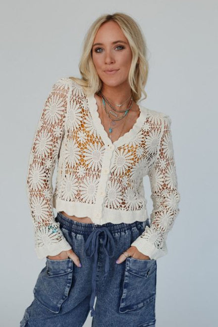 Ipanema Flower Crochet Cardigan - Natural - Pre Order