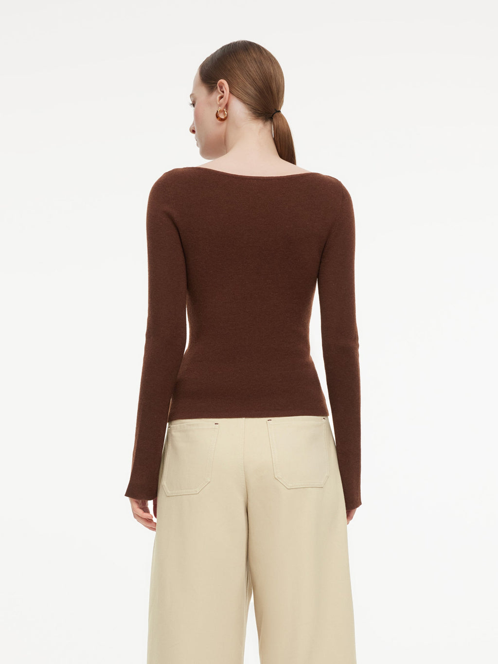 Wool Blend Boat Neck Women Knit Top With GO Letter Clip