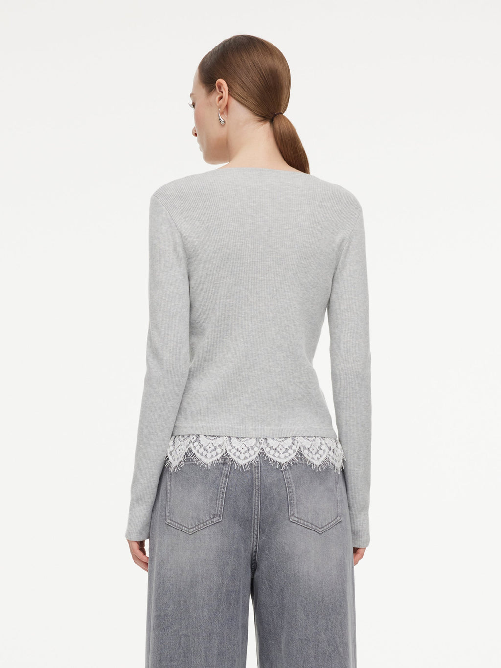 Lace Mock-Layered Women V-Neck Cardigan