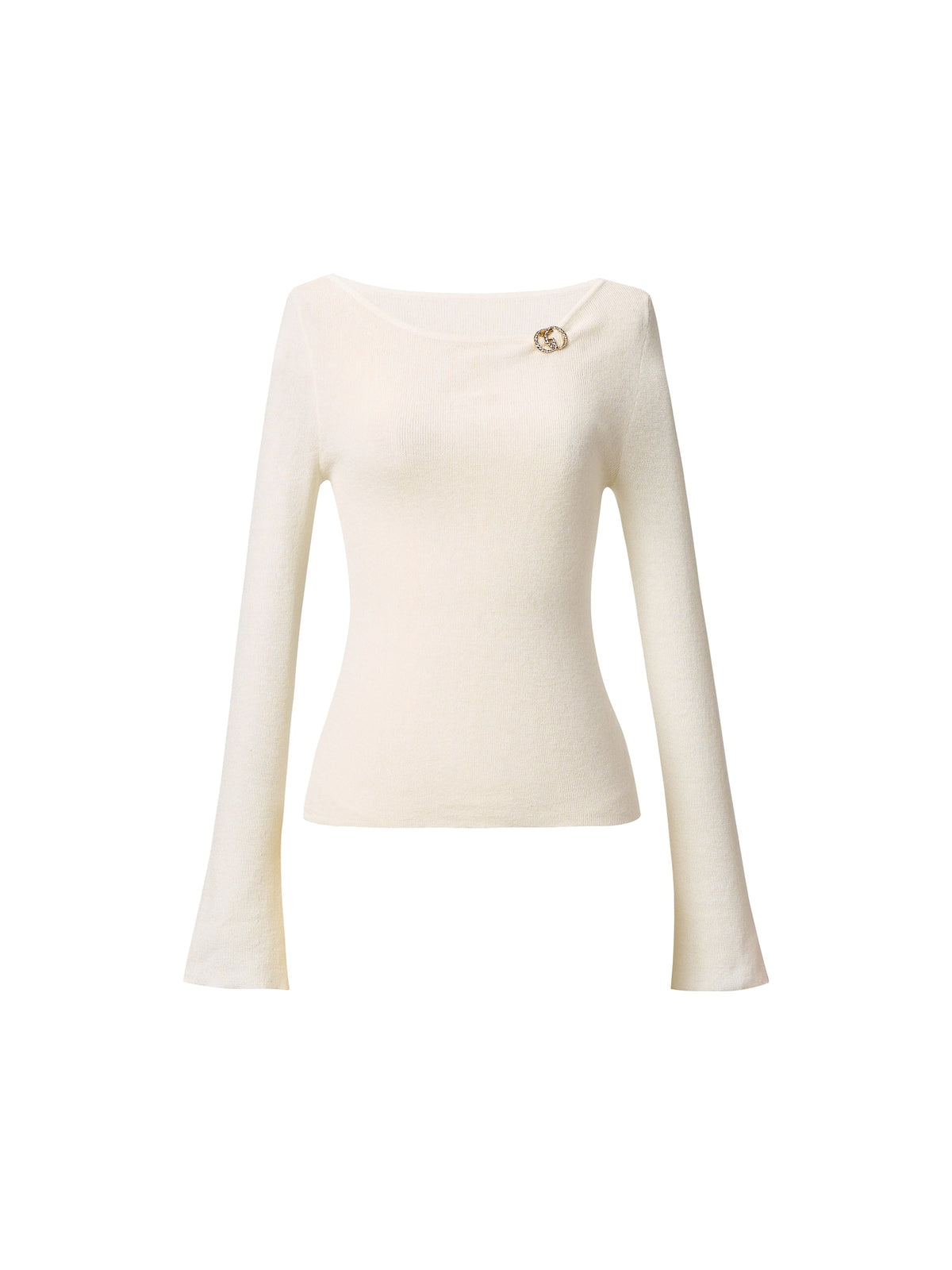 Wool Blend Boat Neck Women Knit Top With GO Letter Clip