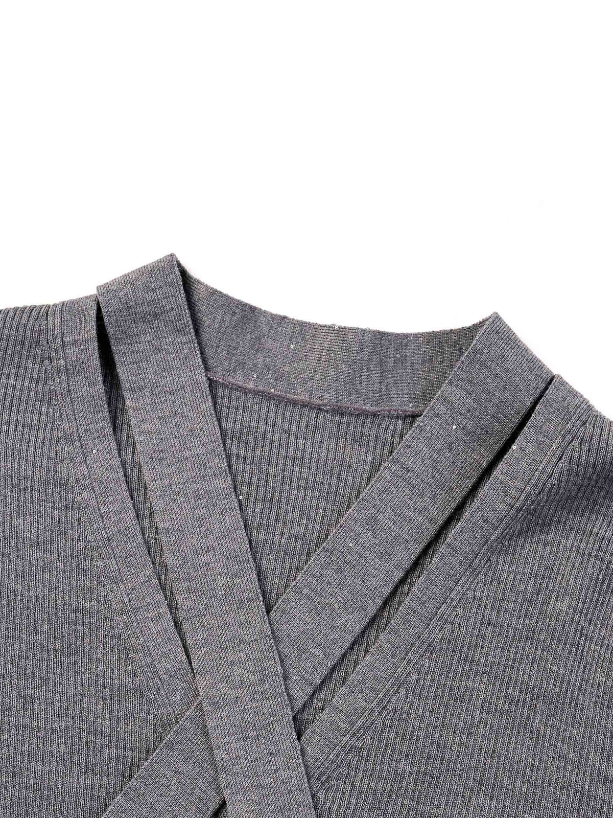 Wool Blend Ribbon V-Neck Women Cardigan