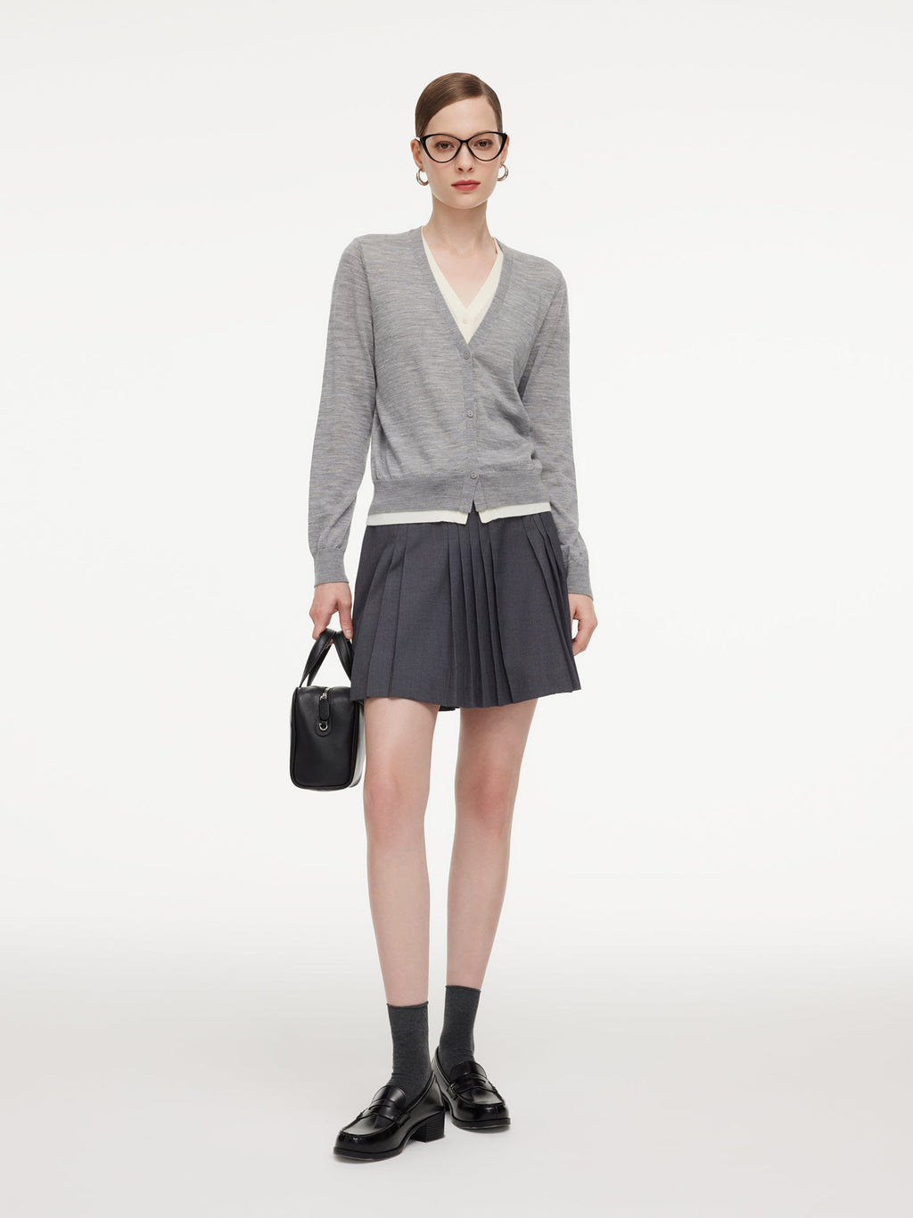 100% Wool V-Neck Women Mock-Layered Cardigan