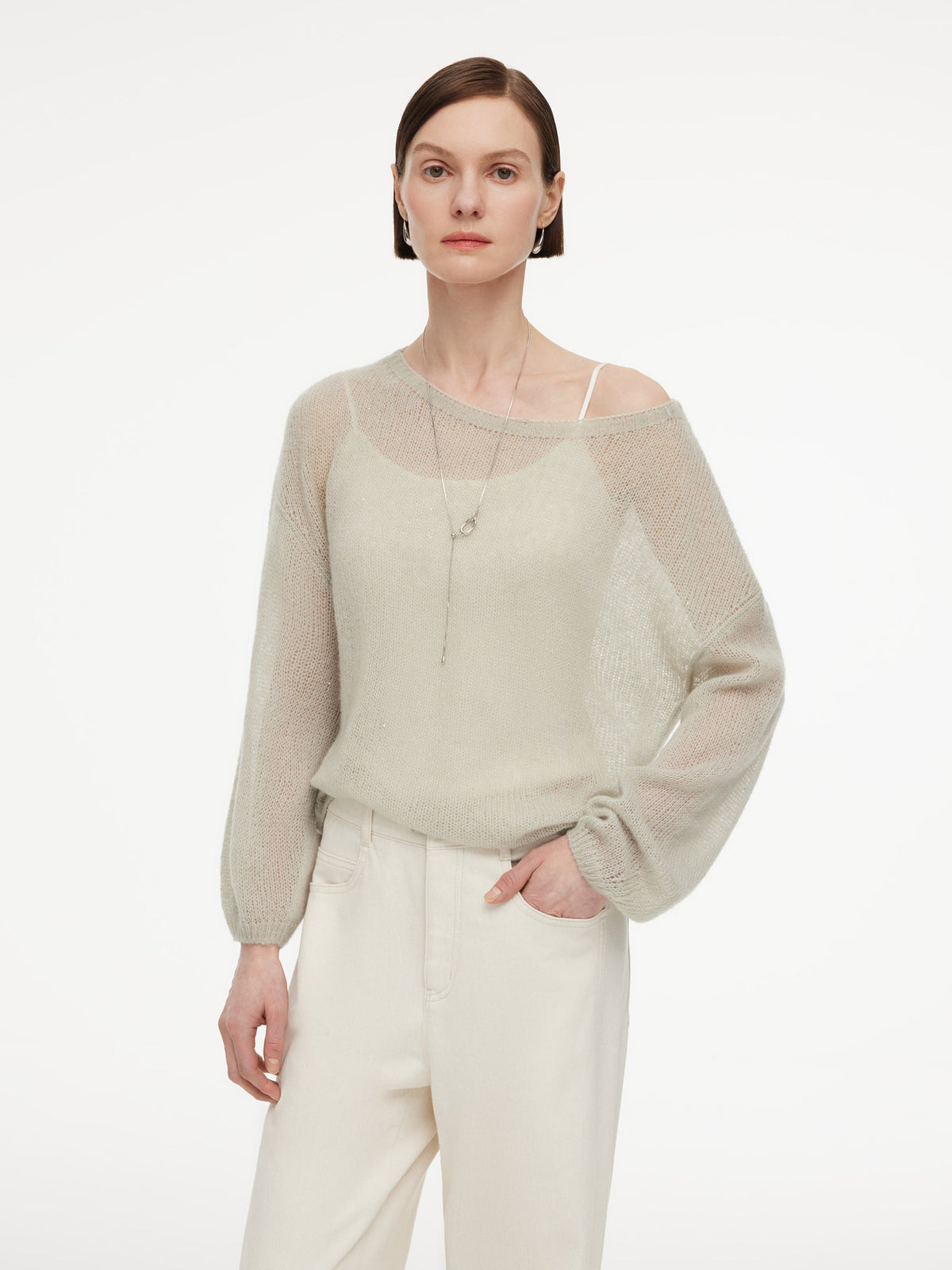Cashmere Mulberry Silk Blend Boat Neck Women Knit Top